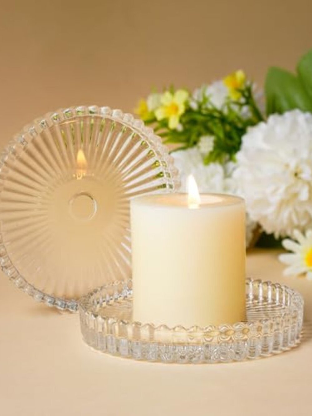 3.5 Inch Glass Pillar Candle Holderโ Set Set of 2 Gear Round Candle